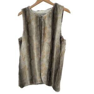 GH Bass & Co Faux Fur Vest Champagne Mink Striped Sleeveless Womens Medium